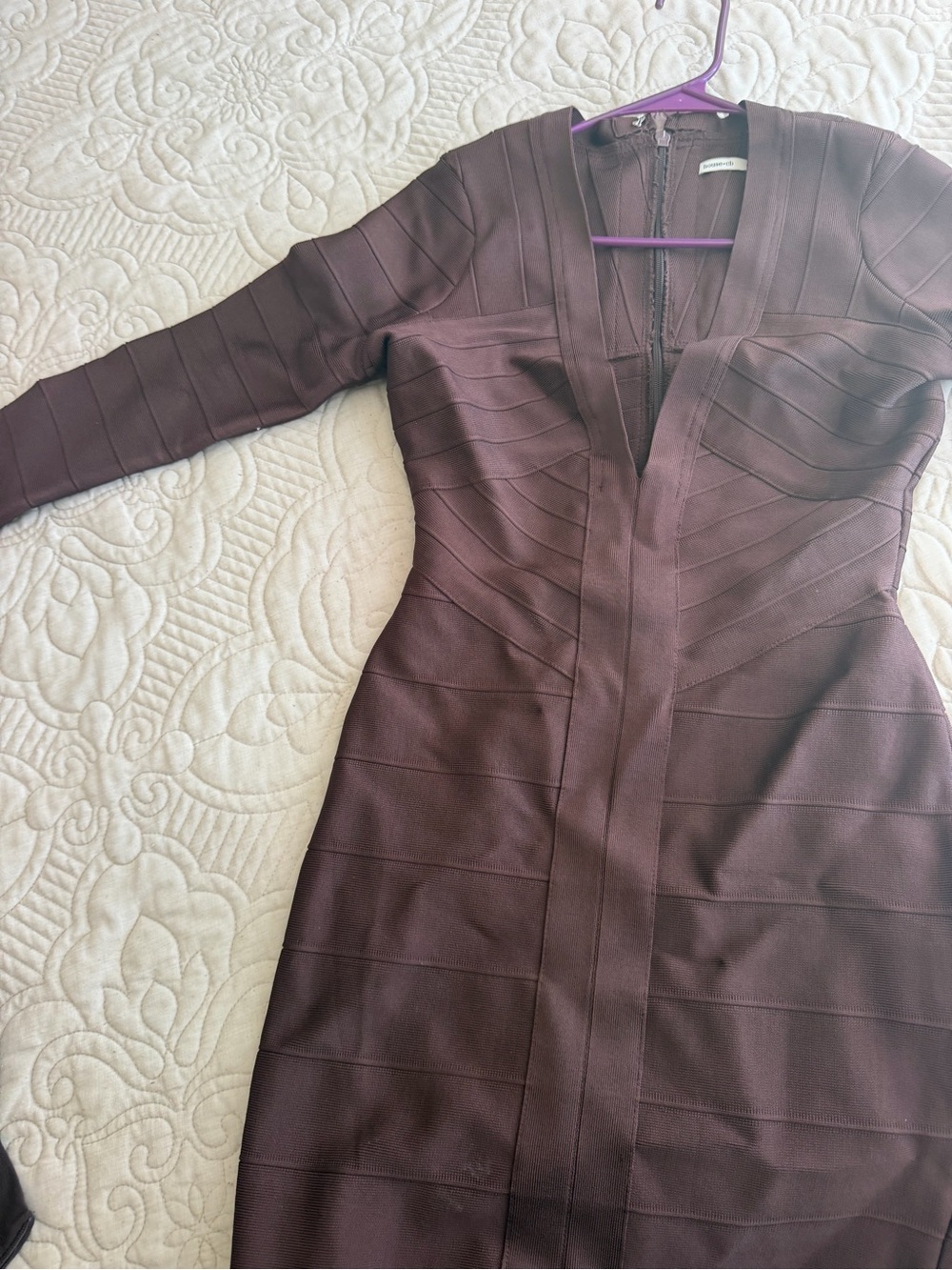 House of CB Long Sleeve Bandage Dress in Plum